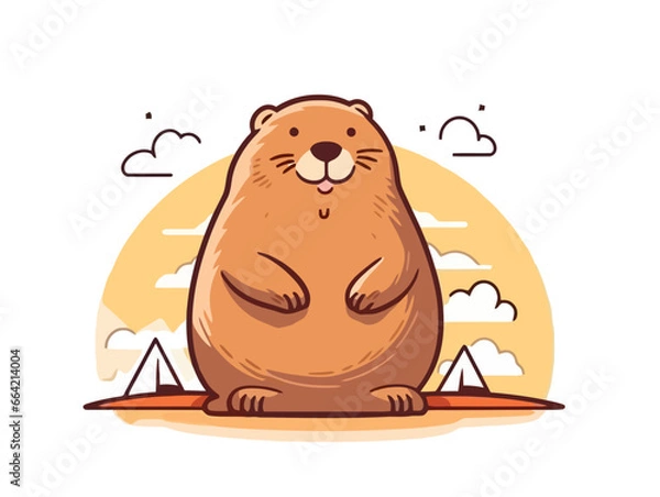 Fototapeta Doodle Sun shining on groundhog, cartoon sticker, sketch, vector, Illustration, minimalistic