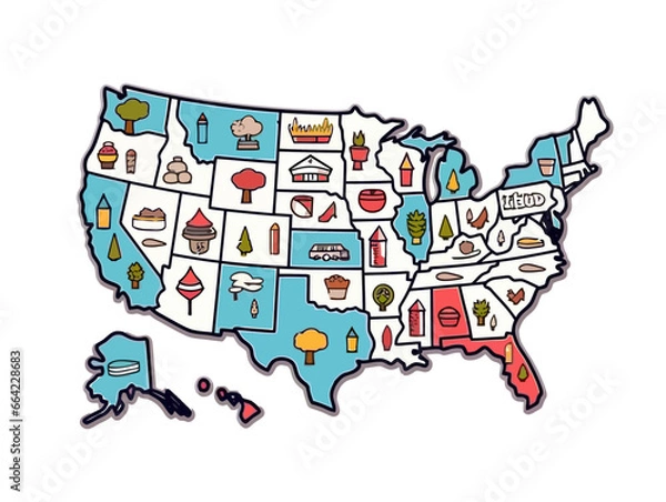 Fototapeta Doodle State outline, cartoon sticker, sketch, vector, Illustration, minimalistic