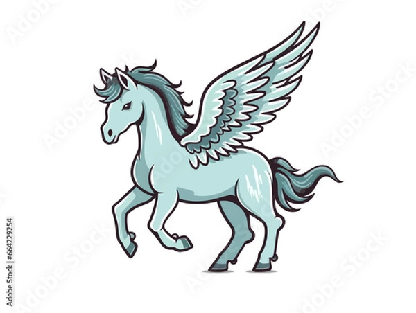 Obraz Doodle Winged horse, cartoon sticker, sketch, vector, Illustration, minimalistic