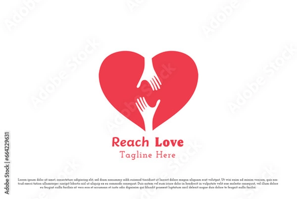 Fototapeta Love charity logo design illustration. Silhouette of hands helping heart love caring affection giving sharing hug feeling emotion grateful humanity. Modern minimalist flat simple warm calming icon.