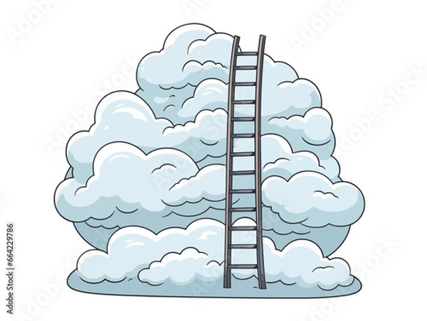 Obraz Doodle Ladder to heaven, cartoon sticker, sketch, vector, Illustration, minimalistic