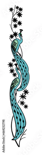 Obraz peacock, leaves floral seamless pattern.   wallpaper.