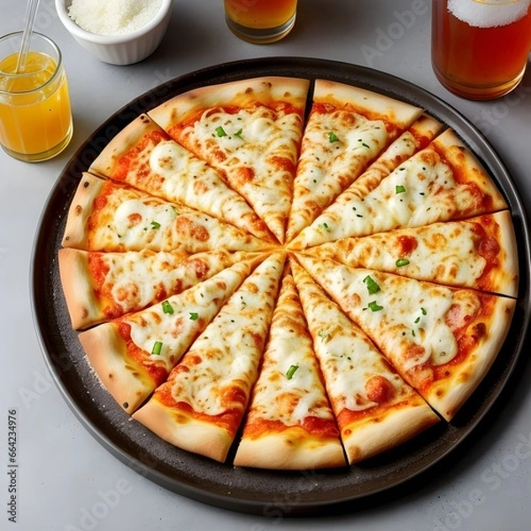 Fototapeta Tasty pizza with creamy cheese and delightful combination of toppings
