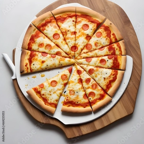 Fototapeta Tasty pizza with creamy cheese and delightful combination of toppings