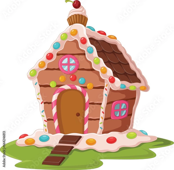 Obraz Cartoon gingerbread house on white background