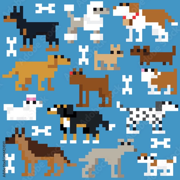 Fototapeta Seamless retro pixel dog pattern