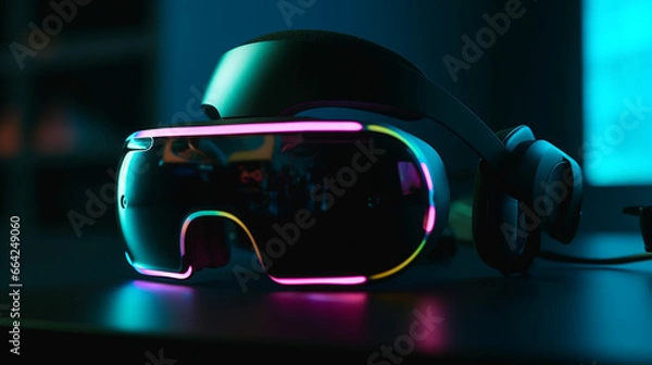 Fototapeta Futuristic VR Experience: High-Tech Gadget in Neon Ambiance