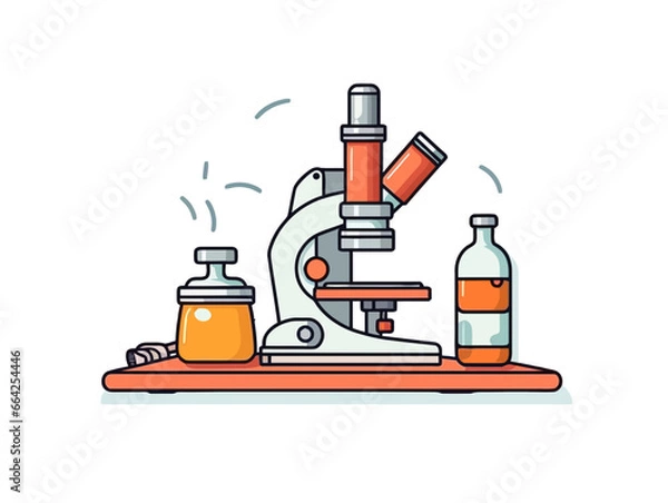 Obraz Doodle Beaker with a microscope, cartoon sticker, sketch, vector, Illustration, minimalistic