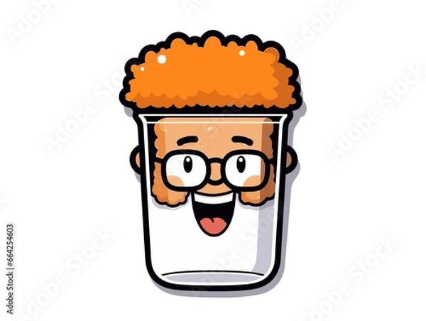 Obraz Doodle Beaker with Afro hairstyle, cartoon sticker, sketch, vector, Illustration, minimalistic