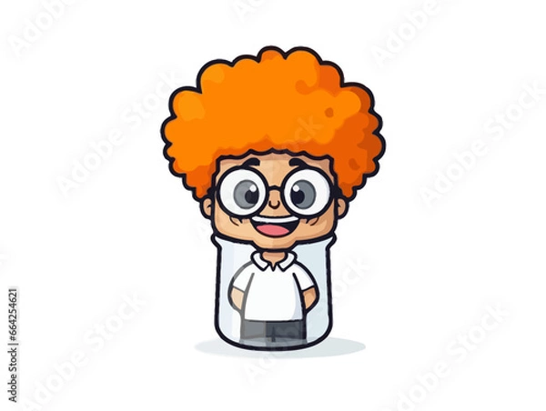 Obraz Doodle Beaker with Afro hairstyle, cartoon sticker, sketch, vector, Illustration, minimalistic