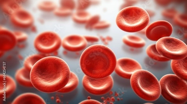 Fototapeta Red blood cells under microscope, scientific illustration, Blood Clot or thrombus blocking the red blood cells stream within an artery.red blood cells circulating in the blood vessels