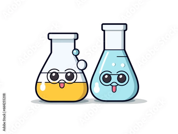 Obraz Doodle Beaker with flask, cartoon sticker, sketch, vector, Illustration, minimalistic