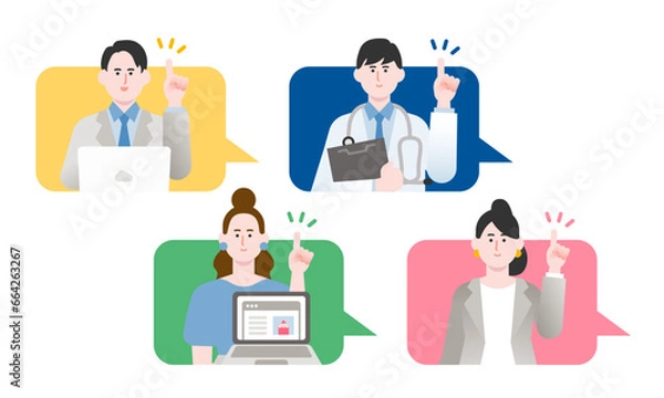 Obraz 吹き出しから出てきた指さしをするビジネスパーソンのイラスト