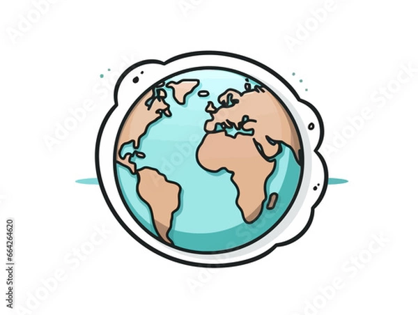 Obraz Doodle Globe inside speech bubble, cartoon sticker, sketch, vector, Illustration, minimalistic