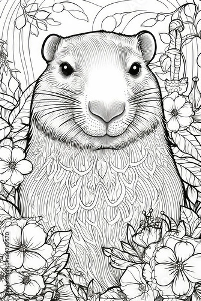 Fototapeta coloring page with mandala ornaments of a capybara head in a line art hand drawn style
