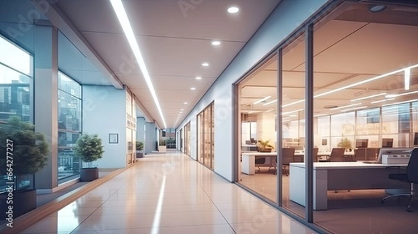 Fototapeta Blurred office corridor with defocused effect ideal for business concept backdrop