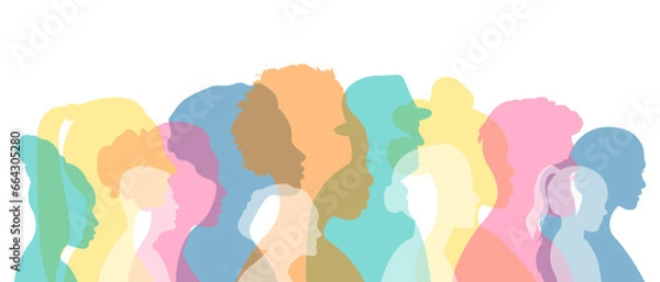 Fototapeta Silhouettes of people of different nationalities standing side by side.Silhouettes of a group of people.Vector illustration.