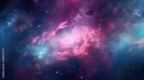 Fototapeta Space galaxy wallpaper, in shades of dark and light purple, realistic light and color use, vibrant skies, and realistic textures. Generative AI