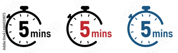 Fototapeta 5 minutes timer, stopwatch or countdown vector icons