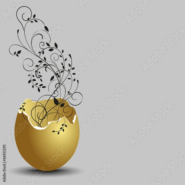 Fototapeta gold ornamental flowers emerging from broken egg shells.