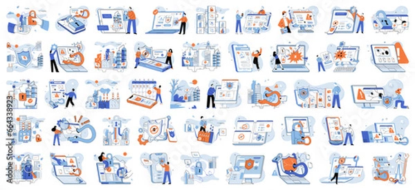 Fototapeta Industrial cyber security. Vector illustration. A robust framework is necessary to protect critical infrastructure in cyberspace The internet connects businesses and facilitates global industrial