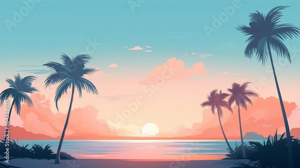 Obraz Abstract landscape 12 Beach sunset in summer Mountain Minimalist style, Flat design, vanilla sky