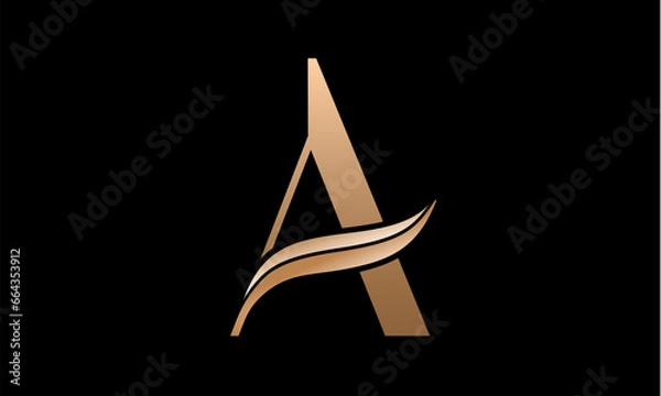 Fototapeta Sign letter A with leaf for emblem, label, sign, logo, logotype, brand style. Concept with A letter, leaf sign for poster, banner for eco, floral, nature theme. Vector Illustration