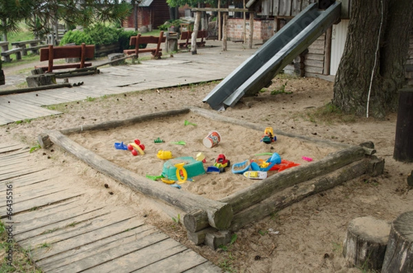 Fototapeta sandbox full toy on children park in summer time