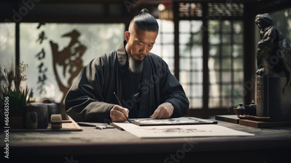 Fototapeta Chinese Calligrapher Crafting Characters with Grace