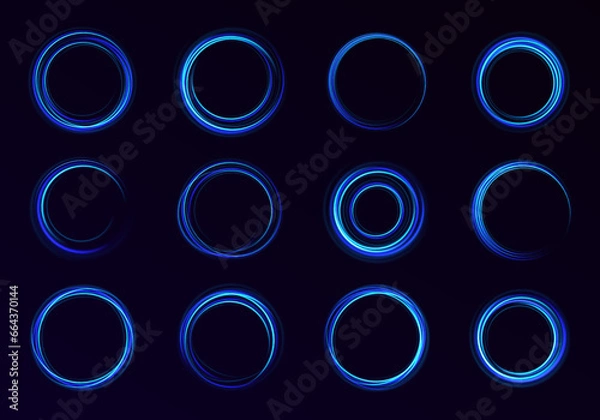 Fototapeta Light blue Twirl. Curve blue line light effect. Abstract luxury blue light vector flare semicircle and spark light effect. shine round frame with light circles light effect.
