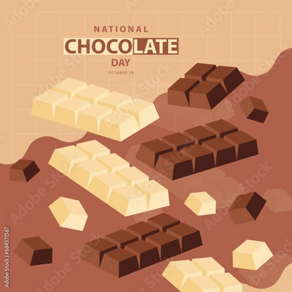 Fototapeta National Chocolate Day on october 28, With a concept chocolate and white chocolate vector illustration and text isolated on abstract background for commemorate and celebrate National Chocolate Day.