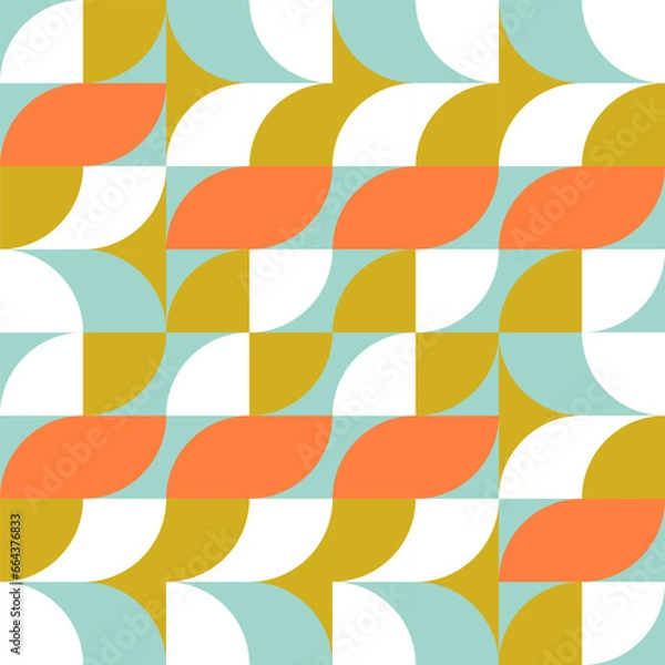 Obraz Retro geometric aesthetics. Bauhaus and avant-garde inspired vector background with abstract simple shapes like circle, square, semi circle. Colorful pattern in nostalgic pastel colors.