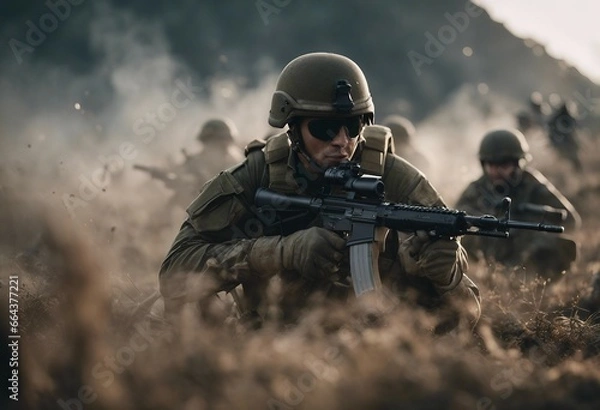 Obraz war Elite Troops as Brave Warriors in Wartime - Generative AI