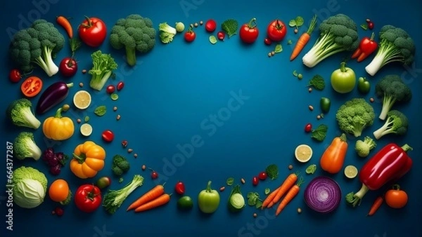 Obraz Colorful fresh vegetables On a blue background, Space for text