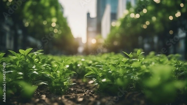 Obraz Eco-Friendly Urban Oasis: Sustainable Glass Office Building with Carbon-Reducing Tree, aerial view. Generative AI