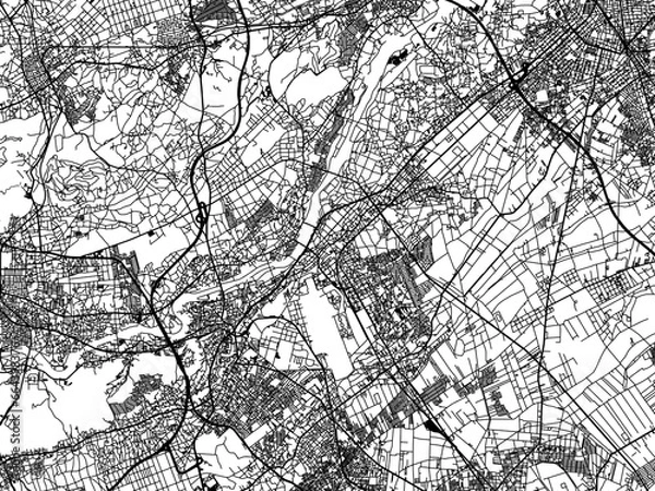 Fototapeta Vector road map of the city of  Sayama in Japan with black roads on a white background. 4:3 aspect ratio.
