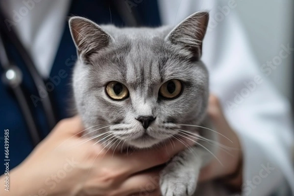 Obraz portrait of a cat with a hand