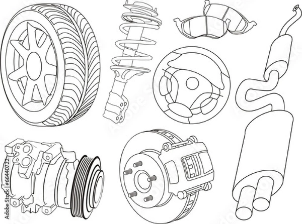 Obraz set of car part contours