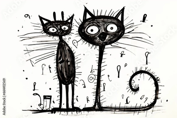 Fototapeta A pencil sketch or doodle of a cat