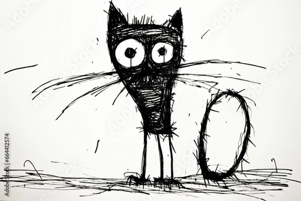Obraz Ugly pencil doodle drawing of a cat
