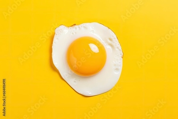 Fototapeta Fried egg on a yellow background.