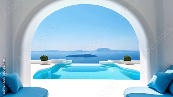Obraz View from luxury villa with pool , sea , greek island , santorini
