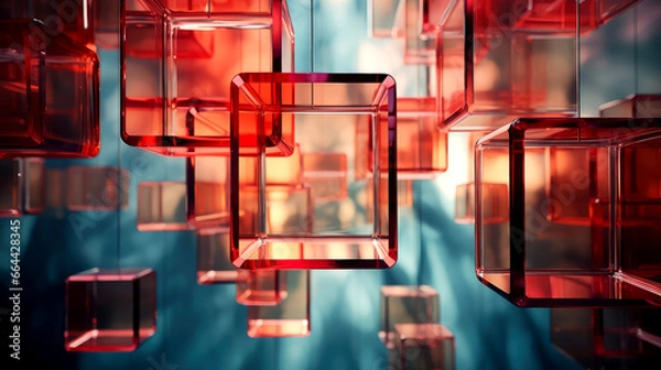 Obraz abstract Red background with glass squares and elements 