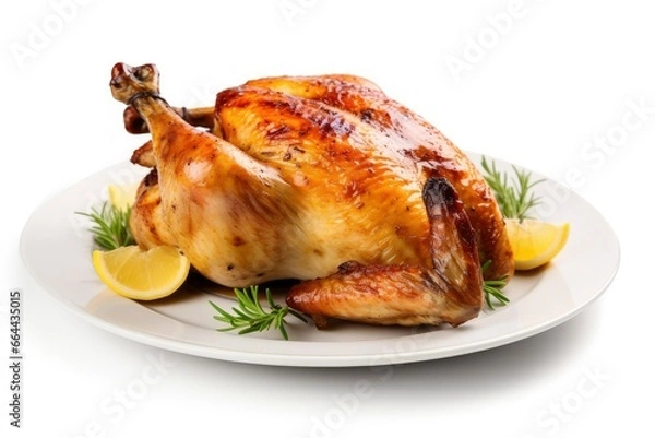 Obraz Roasted chicken on isolated white background.