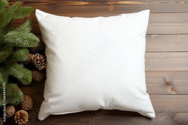 Obraz square white pillow mockup winter flat lay