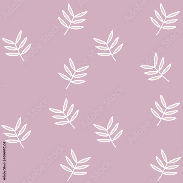 Fototapeta The white leaf pattern is repeated. On a pastel purple background. Simple fabric pattern idea. Gift wrapping paper, wallpaper, children's clothing.