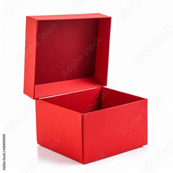 Fototapeta Blank open red cardboard box or red present box isolated on white background