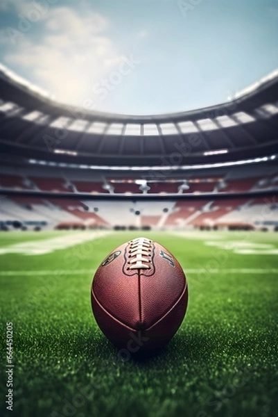 Fototapeta The intensity and excitement of an American football game in a professional stadium, with athletes showcasing sportsmanship, teamwork, and thrilling moments  that captivate the crowd on game day.
