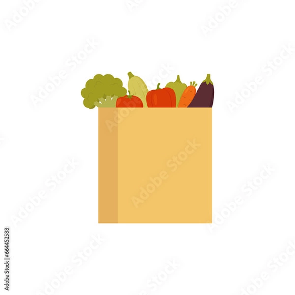Obraz Paper bag with fresh organic vegetables. Vector illustration. 