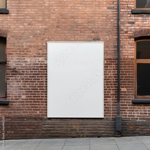 Fototapeta Frame mockup, ISO A paper size. Poster mockup on an old brick street building wall